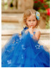 Cap Sleeves Blue Lace 3D Flowers Luxury Flower Girl Dress